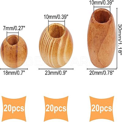 60Pcs 3 Style Wooden Beads WOOD-OC0001-93-1