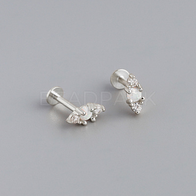 925 Sterling Silver Micro Pave Clear Cubic Zirconia with Synthetic Opal Cartilage Earrings FS-WG3DFDB-16-1