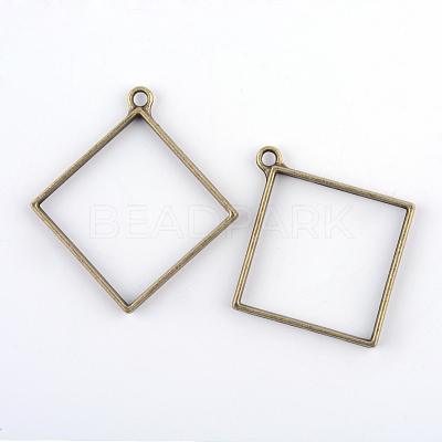 Rack Plating Alloy Rhombus Open Back Bezel Pendants PALLOY-S047-22F-FF-1