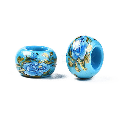 Flower Printed Opaque Acrylic Rondelle Beads SACR-S305-27-C02-1