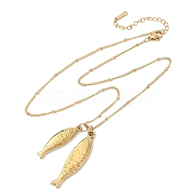 304 Stainless Steel Couple Fish Pendant Satellite Chain Necklaces for Women NJEW-Z108-02G-1