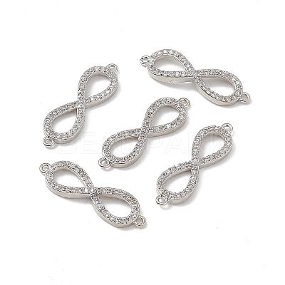 Brass Micro Pave Clear Cubic Zirconia Connector Charms KK-E068-VB385-1
