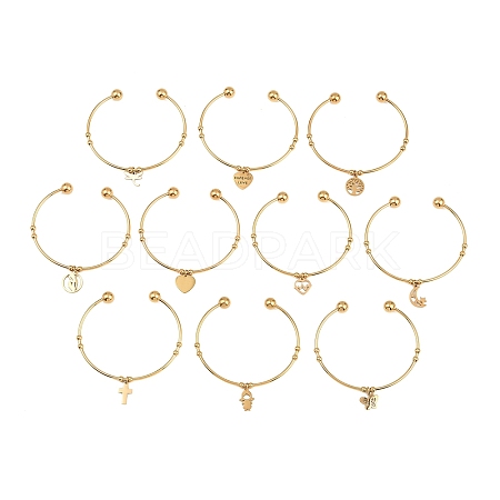 10Pcs Ion Plating(IP) 304 Stainless Steel Cuff Bangles BJEW-M284-20G-01-1