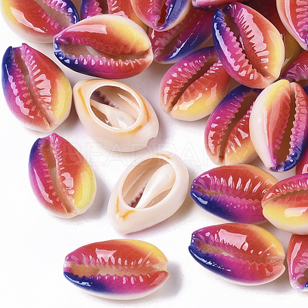 Printed Natural Cowrie Shell Beads X-SSHEL-R047-01-A02-1