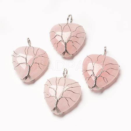 Natural Rose Quartz Pendants G-G713-F02-1