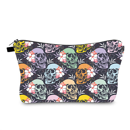 Halloween Skull Pattern Polyester Waterpoof Makeup Storage Bag PW-WG85493-01-1