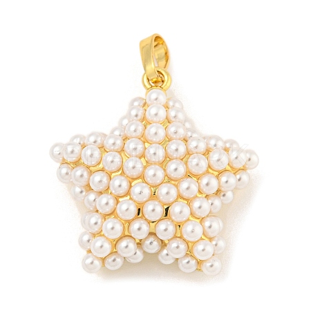 Rack Plating Brass & ABS Plastic Imitation Pearl Pendants KK-N255-03C-G-RS-1