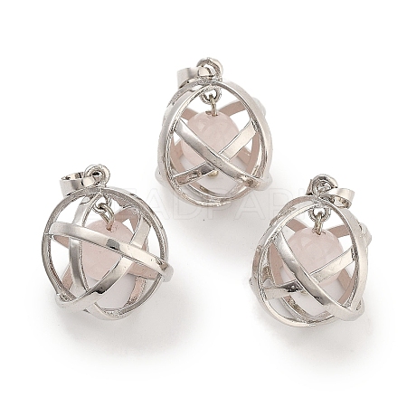 Natural Rose Quartz Round Ball Pendants G-Q163-05P-08-1