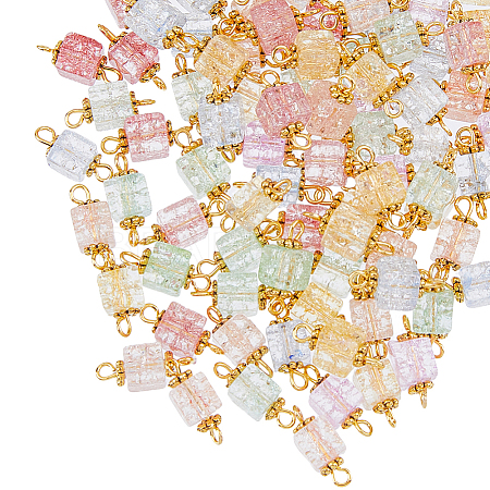 HOBBIESAY 100Pcs Crackle Glass Connector Charms FIND-HY0001-35-1