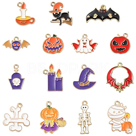 15Pcs 15 Styles Alloy Enamel Pendants ENAM-YW0004-38-1