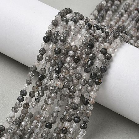Natural Tourmalinated Quartz Beads Strands G-L651-C10-4mm-1