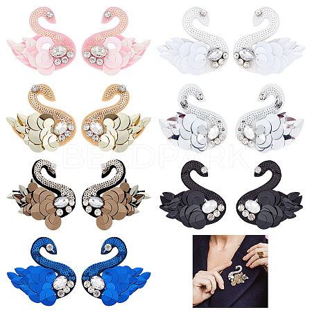HOBBIESAY 14Pcs 14 Style Swan Shape Cloth Sew on Patches PATC-HY0001-18-1