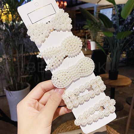 Plastic Imitation Pearl Alligator Hair Clip Sets OHAR-PW0007-05A-1