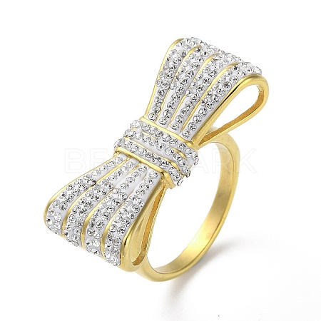 Ion Plating(IP) 304 Stainless Steel Rhinestone Wide Band Rings for Women RJEW-P095-01G-1