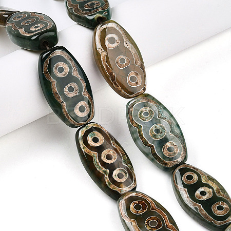 Oval with 3-Eye Pattern Tibetan Style dZi Beads Strands G-NH0001-14C-1