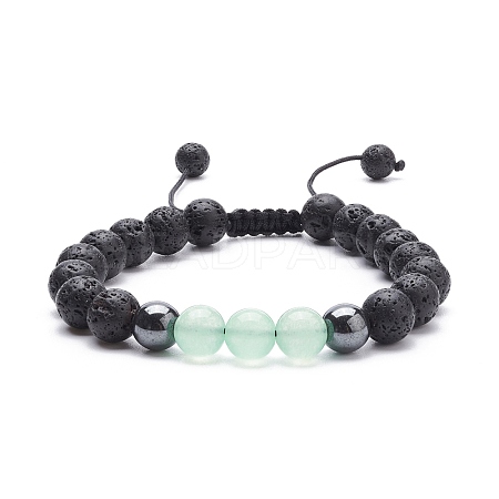 Natural Malaysia Jade(Dyed) & Lava Rock & Synthetic Hematite Braided Bead Bracelet BJEW-JB08144-04-1