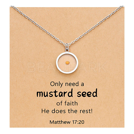 Flat Round 201 Stainless Steel Mustard Seed Pendant Necklaces for Women WG511AE-10-1