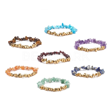 7Pcs 7 Style Natural & Synthetic Mixed Stone Chips Stretch Bracelet Set for Women BJEW-JB08515-1