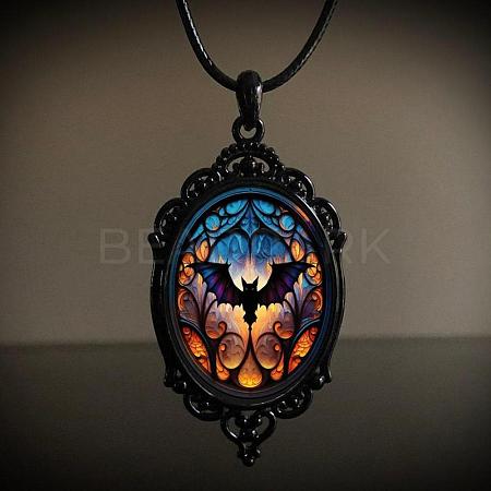 Oval Gothic Alloy Glass Halloween Pendant Necklaces for Women FS-WG73C21-04-1