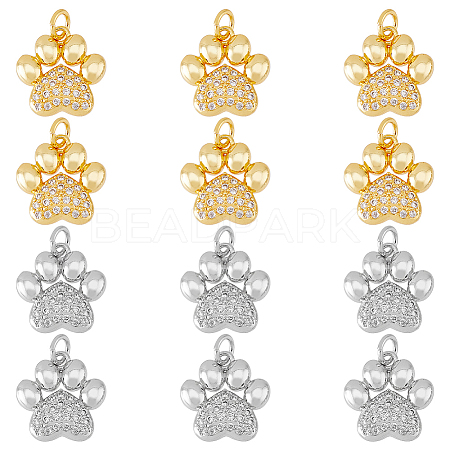 DICOSMETIC 12Pcs 2 Colors Rack Plating Brass Micro Pave Cubic Zirconia Charms KK-DC0003-18-1