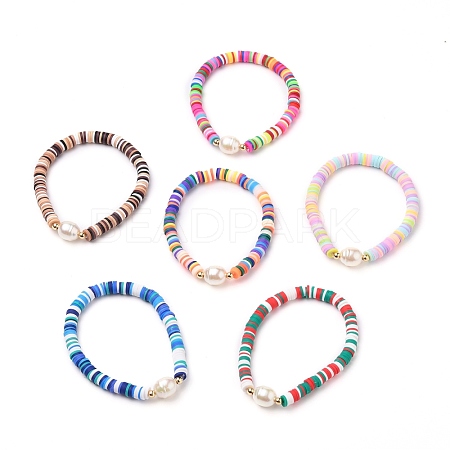 Polymer Clay Heishi Beads Stretch Bracelets BJEW-JB05707-1