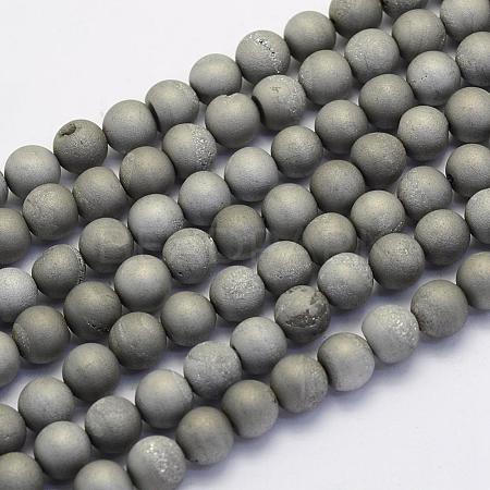 Electroplate Natural Druzy Agate Beads Strands G-G708-8mm-04-1