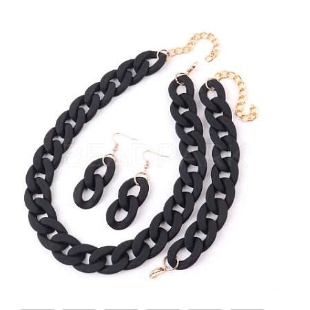 Acrylic Curb Chain Chain Necklaces & Dangle Earrings & Bracelets Sets FS-WGA399B-01-1
