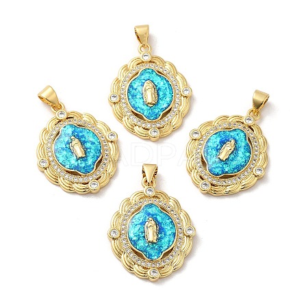 Rack Plating Brass Micro Pave Cubic Zirconia with Synthetic Opal Pendants KK-D088-29G-01-1