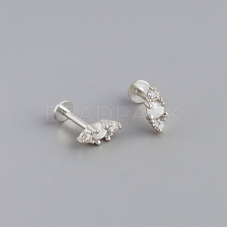 925 Sterling Silver Micro Pave Clear Cubic Zirconia with Synthetic Opal Cartilage Earrings FS-WG3DFDB-16-1