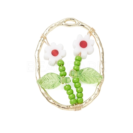 Glass Seed Beaded & Handmade Millefiori Glass Pendants PALLOY-MZ00901-06-1