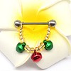 316L Surgical Stainless Steel Green & Red Enamel Christmas Bell Nipple Nail Rings WGB4C2C-04-1