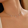 Rhodium Plated 925 Sterling Silver Pave Clear 5A Cubic Zirconia Ball Chain Flat Round Tassel Necklaces for Women NJEW-Q342-16P-2