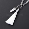 Natural Quartz Crystal Bullet & Tassel Pendant Necklace with Mixed Gemstone Beaded Chains NJEW-E585-02G-5