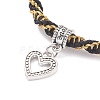 Metallic Cord Braided Bead Bracelet with Word Love and Heart Charm for Women BJEW-JB07674-5