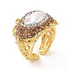 Natural Pearl Open Cuff Finger Ring with Rhinestone RJEW-A011-11G-2