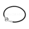 TINYSAND Rhodium Plated 925 Sterling Silver Braided Leather Bracelet Making TS-B-128-17-2