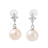 Natural Pearl and Cubic Zirconia Stud Earrings for Women EJEW-C083-01P-1