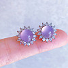 Natural Chalcedony Flower Stud Earrings G-S001-06P-B-1