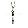 Chinese Style Porcelain & Alloy & Wood Leaf Pendant Adjustable Waxed Cord Long Necklaces for Women WG8DC5B-01-5