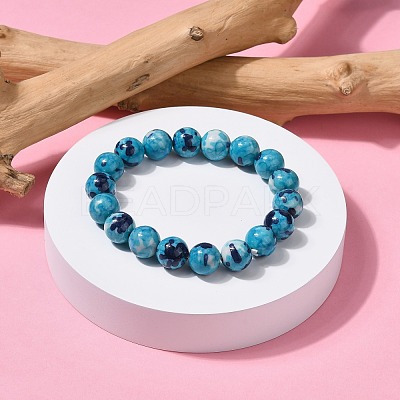 Ocean White Jade Round Beaded Stretch Bracelets BJEW-G019-4-1