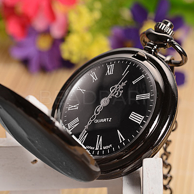 Openable Flat Round Alloy Pendant Pocket Watches WACH-D046-1
