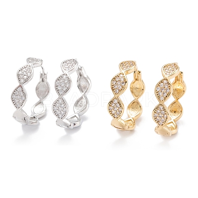 Brass Micro Clear Pave Cubic Zirconia Huggie Hoop Earrings EJEW-F264-21-1