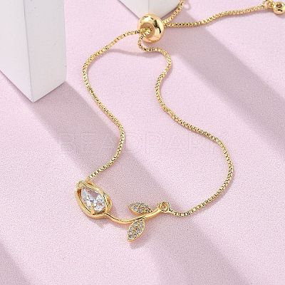 Brass Micro Pave Clear Cubic Zirconia Slider Bracelets BJEW-C089-05G-1