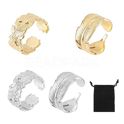 4Pcs 4 Style Ion Plating(IP) 304 Stainless Steel Cuff Rings STAS-UN0032-84-1