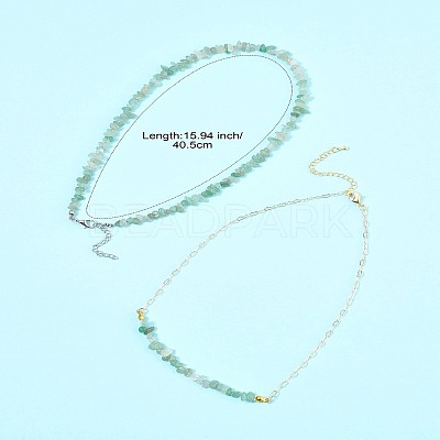 Natural Red Aventurine & Green Aventurine & Amethyst & Rose Quartz & Synthetic Turquoise Chips Beaded Necklaces NJEW-FS00013-1