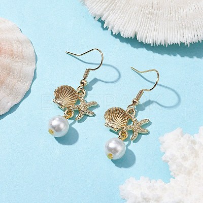 Starfish and Shell Shape Alloy Dangle Earrings EJEW-JE05619-1