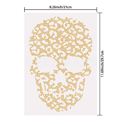 Leopard Print Skull Glass Hotfix Rhinestone DIY-WH0303-095-1