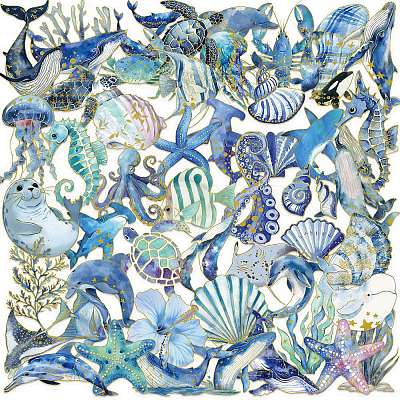 50Pcs Sea Animals PET Cartoon Stickers X-STIC-T0001-06-1