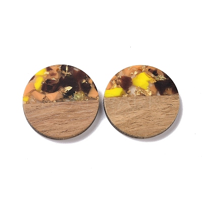 Transparent Resin & Walnut Wood Pendants RESI-N025-045-1