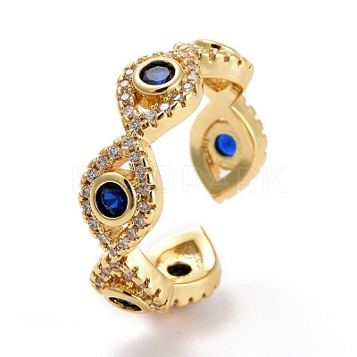 Evil Eye Cubic Zirconia Cuff Ring X-RJEW-E170-08G-1